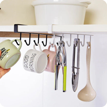 (Pack of 2) 6 Hooks Metal hanger, Storage Shelf Wardrobe Cabinet Metal Under Shelves Mug Cup Hanger Kitchen Organizer Rack Holder
